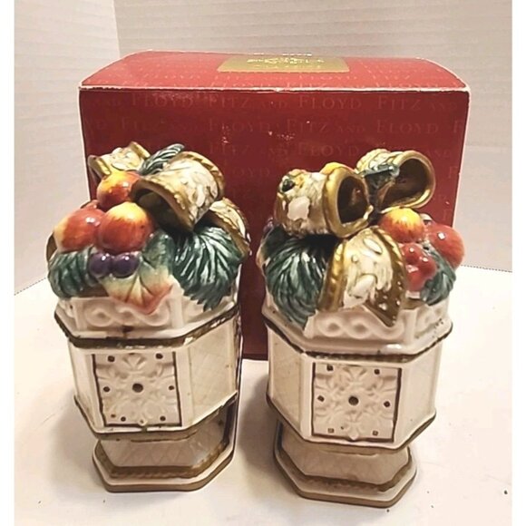Vintage Fitz and Floyd Snowy Woods Salt & Pepper Shakers 1996 Rare Vintage W/box - Picture 1 of 7